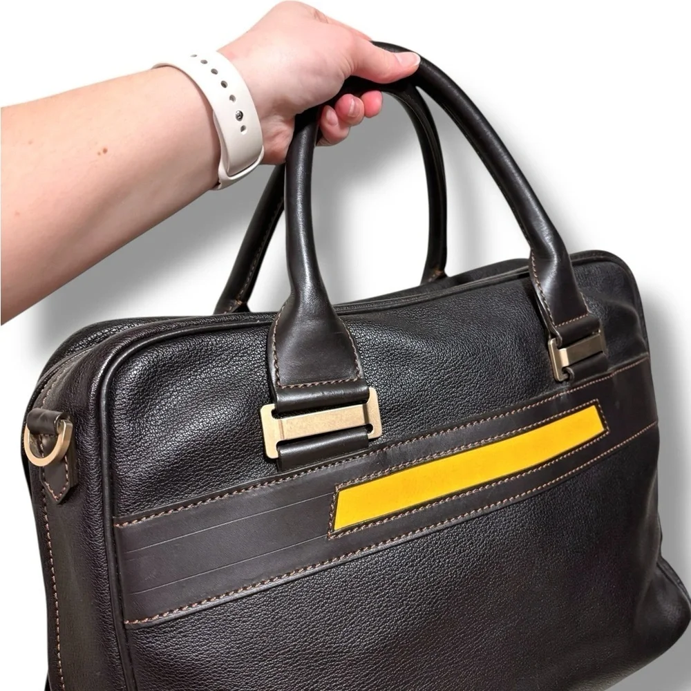 Acqua Di Parma Espresso Brown Premium Italian Leather Briefcase Satchel Bag